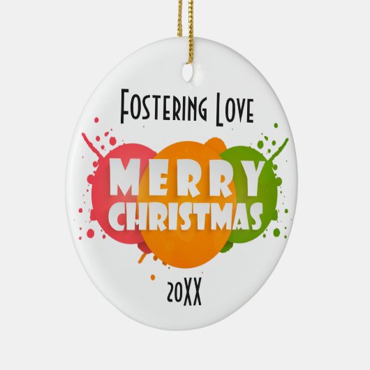 Rosa, Orange und Grün Frohe Weihnachtsgeschenk Fot Keramikornament (Rechts)