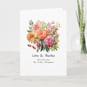 Rosa, orange und grüne Blumenhochzeit Dankeskarte