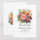 Rosa, orange und grüne Blumenhochzeit Save The Date (Vorne/Hinten)