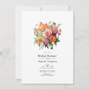 Rosa, Orange und Grüne Florale Hochzeitsdusche Einladung