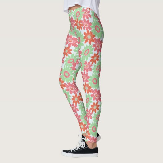 rosa Orange- und Grünmuster der Blume Leggings (Links)