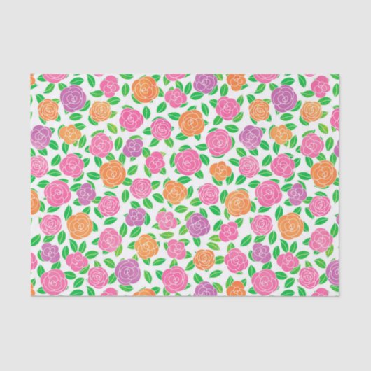 Rosa, orange und lila Rosen auf Weiß Seidenpapier (Vorderseite)