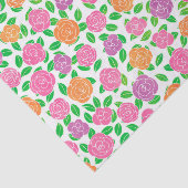 Rosa, orange und lila Rosen auf Weiß Seidenpapier (Ausschnitt)