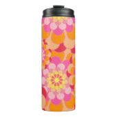 Rosa Orange und Rote Blume Power Retro Thermosbecher (Vorderseite)