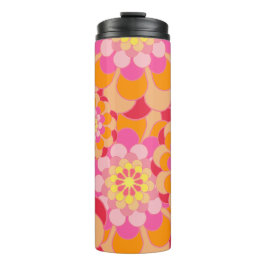 Rosa Orange und Rote Blume Power Retro Thermosbecher