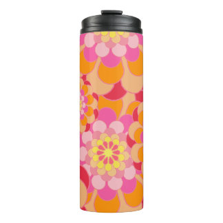 Rosa Orange und Rote Blume Power Retro Thermosbecher