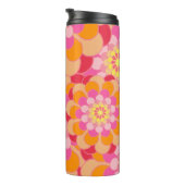 Rosa Orange und Rote Blume Power Retro Thermosbecher (Nach rechts gedreht)