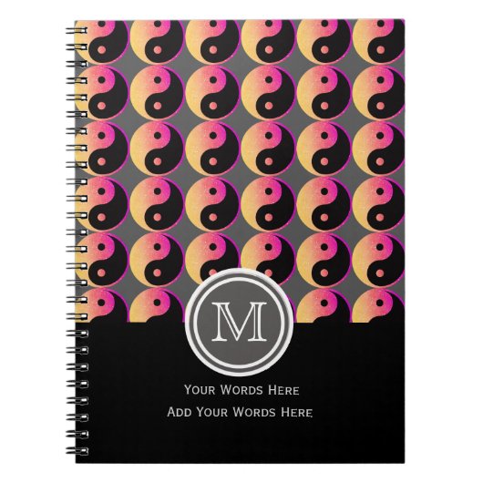 Rosa Orange und Schwarz Yang Monogram Notebook Notizblock (Vorderseite)