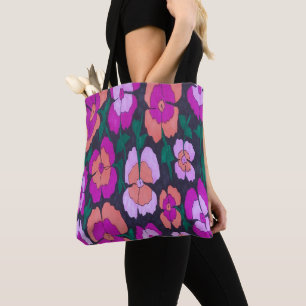 Rosa orange und schwarze Blumen-Tasche Tasche