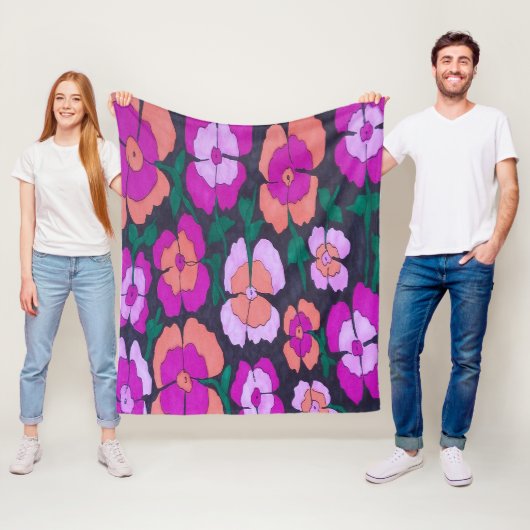Rosa Orange und schwarze Blüten Fleecedecke (Beispiel)