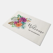 Rosa, Orange und Weiße Rosen Blumenstrauß Fußmatte (Schrägansicht)