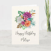 Rosa, Orange und Weiße Rosen Blumenstrauß Geburtst Karte (Vorderseite)