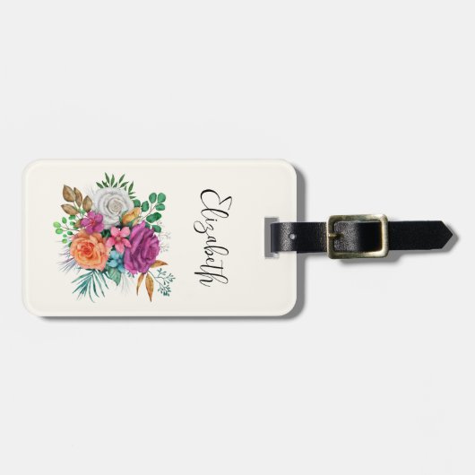 Rosa, Orange und Weiße Rosen Blumenstrauß Gepäckanhänger (Vorderseite horizontal)