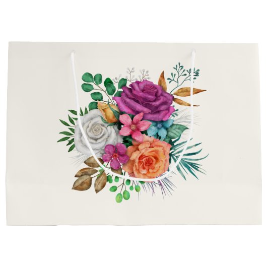 Rosa, Orange und Weiße Rosen Blumenstrauß Große Geschenktüte (Rückseite)