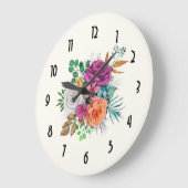 Rosa, Orange und Weiße Rosen Blumenstrauß Große Wanduhr (Winkel)