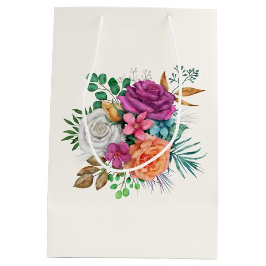 Rosa, Orange und Weiße Rosen Blumenstrauß Mittlere Geschenktüte (Rückseite)