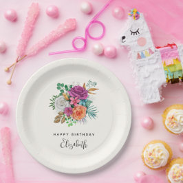 Rosa, Orange und Weiße Rosen Blumenstrauß Pappteller