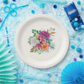 Rosa, Orange und Weiße Rosen Blumenstrauß Pappteller (Party)