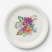 Rosa, Orange und Weiße Rosen Blumenstrauß Pappteller (Vorderseite)