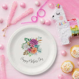 Rosa, Orange und Weiße Rosen Blumenstrauß Pappteller