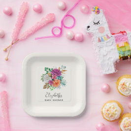 Rosa, Orange und Weiße Rosen Blumenstrauß Pappteller