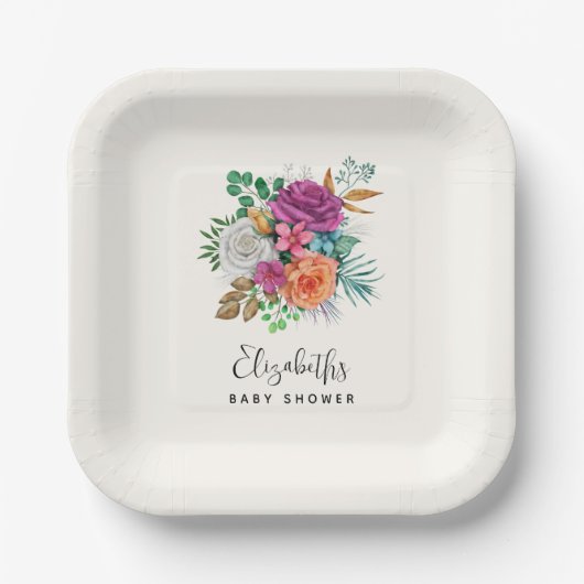 Rosa, Orange und Weiße Rosen Blumenstrauß Pappteller (Vorderseite)