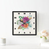 Rosa, Orange und Weiße Rosen Blumenstrauß Quadratische Wanduhr (Zuhause)