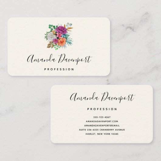 Rosa, Orange und Weiße Rosen Blumenstrauß Visitenkarte (Vorne/Hinten)