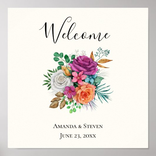 Rosa-, Orange- und Weißrosenblütenhochzeit Poster (Vorne)