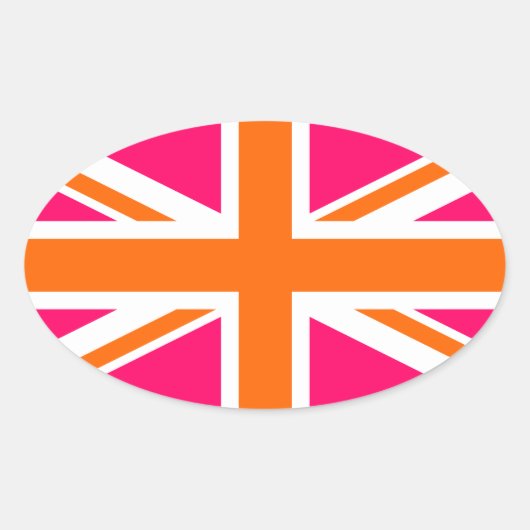 Rosa-orange Union Jack Ovaler Aufkleber (Vorderseite)