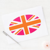 Rosa-orange Union Jack Ovaler Aufkleber (Umschlag)