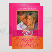 Rosa, orange verbindendes Herzen BLUMENFOTO laden Einladung (Vorne/Hinten)