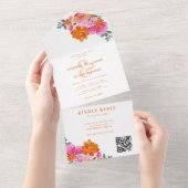 Rosa Orange Vibrannte Summer Floral QR Code Hochze All In One Einladung (Abreißen)