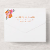 Rosa Orange Vibrannte Summer Floral QR Code Hochze All In One Einladung (Rückseite)