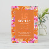 Rosa Orange Vibrant Garden Sweet 16 Birthday Party Einladung (Stehend Vorderseite)