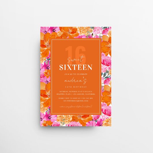 Rosa Orange Vibrant Garden Sweet 16 Birthday Party Einladung