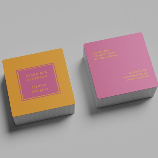 Rosa Orange-Visitenkarte Quadratische Visitenkarte