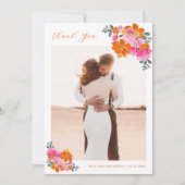 Rosa & orange Wasserfarbe Blumenromantische Hochze Dankeskarte (Vorderseite)