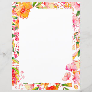 Rosa Orange Wasserfarbe Floral Leere Schreibwaren