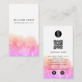 Rosa Orange Wasserfarbe QR Code Social Media Visitenkarte (Vorne/Hinten)