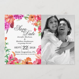 Rosa Orange Wasserfarben-Garten Save-the-Dates Einladung