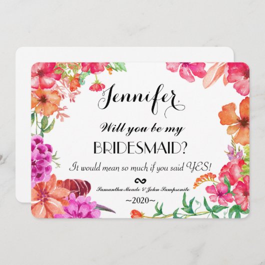 Rosa Orange Watercolor Garden Bridesmais Einladung (Vorne/Hinten)
