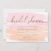 Rosa Orange Watercolor Gold Brautparty Einladung (Vorderseite)