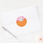 Rosa Orange Wedding Monogram Damask Siegel Runder Aufkleber (Umschlag)