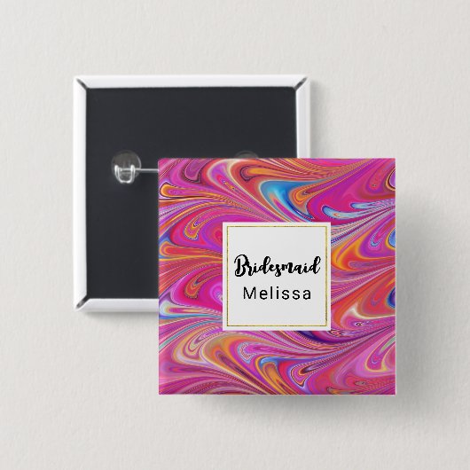 Rosa Orange Wirbel Groovy Design Bridesmaid Button (Vorne & Hinten)