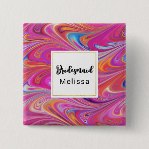 Rosa Orange Wirbel Groovy Design Bridesmaid Button