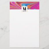 Rosa Orange Wirbel Groovy Design Monogram Briefpapier (Vorderseite)
