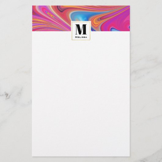 Rosa Orange Wirbel Groovy Design Monogram Briefpapier (Vorderseite)