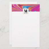 Rosa Orange Wirbel Groovy Design Monogram Briefpapier (Vorne/Hinten)