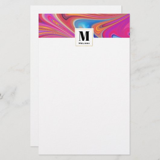 Rosa Orange Wirbel Groovy Design Monogram Briefpapier (Vorne/Hinten)